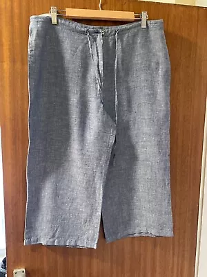 Marks And Spencer Wide Legged 100% Linen Blue Cropped Trousers Size 16 Short • £5.99