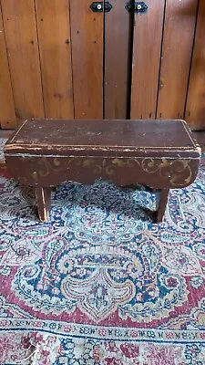 Antique Early Primitive Wood Folk Art Foot Stool Orig Red Paint 17  • $98