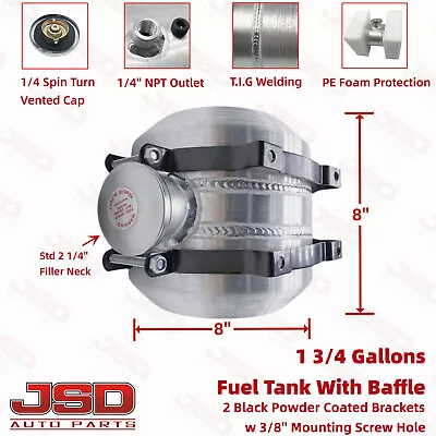 Universal 1 3/4 Gallon 8x8 1/4 NPT Round Gas Tank Fuel Tank W/Baffle For Hot Rod • $85.50