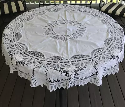 ANTIQUE/VINTAGE BATTENBURG LACE White 60”ROUND TABLECLOTH • $49.99