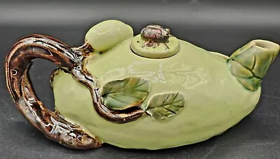 Vnt Majolica Teapot Lady Bug Green Leaves • $89