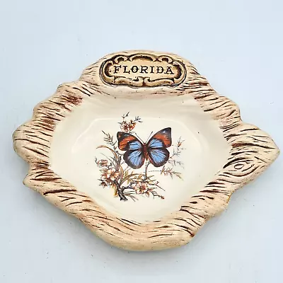 ASHTRAY Treasure Craft USA 'Florida' With Butterfly Hard To Find In UK Tobacco • £6.99