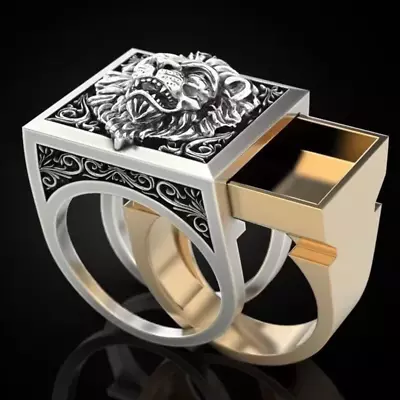 Gold Clad Lion's Head Ring With Hidden Compartment • $9.99