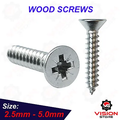 WOOD SCREWS 2.5mm - 5.0mm COUNTERSUNK POZI CHIPBOARD MULTIPURPOSE SELF TAPPING • £2.86