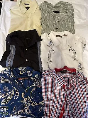 Men’s Button Up Collard Dress Shirt Lot Of 6 Patterned Short Sleeve Size Large • $20