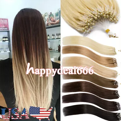 Micro Ring Beads Loop Link Remy Human Hair Extensions Straight 100-200S16-26Inch • $33