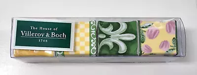 NIP - Villeroy & Boch SUMMERHOUSE Green Yellow Floral Check Napkin Rings Qty 4 • $29.99