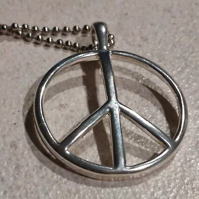 Silvertone 1.5  Peace Sign Stop War Pendant Necklace Costume Jewelry 20  Chain  • $17.65