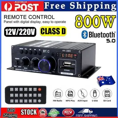 800w 2 Channel Bluetooth Mini HIFI Power Amplifier Audio Stereo Amp Home Car FM~ • $2.99