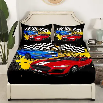 Racing Car Bed Sheet Set Cool Sports Car Bedding Set Race Car Competition Fitted • $69.98