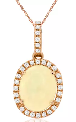 1.88ct Diamond & Aaa Opal 14kt Rose Gold 3d Oval & Round Halo Floating Pendant • $1206.37