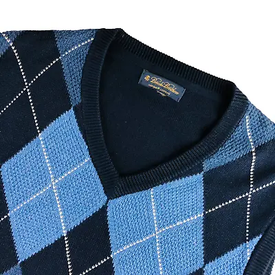 $34.99 • Buy Brooks Brothers Men's 100% Cotton V-Neck Sweater Vest Blue Argyle • XL