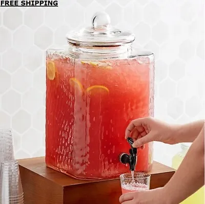 5 Gallon Hammered Glass Beverage Drink Water Ice Tea Dispenser Jar Commercial • $78.15