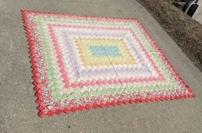 Vintage Country Farmhouse Squares Irish Chain Quilt Handmade Trip Around World • $79.99