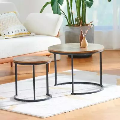 Merra Nesting Table 24  Round Finished Solid Wood Modern Walnut Brown (2-Piece) • $99.78