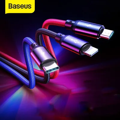 $8.99 • Buy Baseus 3 In 1 USB Fast Charging Cable 3.5A Charge Cord For IPhone Type-C Android
