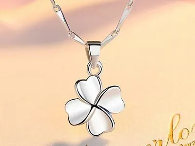 Four Leaf Clover Pendant 925 Sterling Silver Necklace Chain Jewellery Women Gift • £2.99