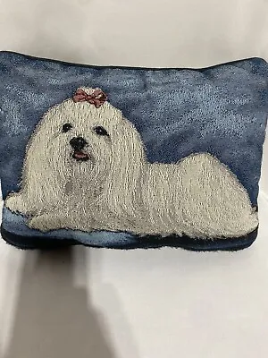 Vintage Cross Stitch Needlepoint Throw Pillow Maltese Dog By Linda Picken 17x12” • $38.99