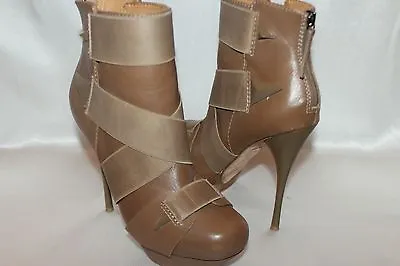 L.A.M.B. Gwen Stefani BASK Taupe Leather Elastic Stud Stiletto Ankle Boots Sz 7 • $95.96
