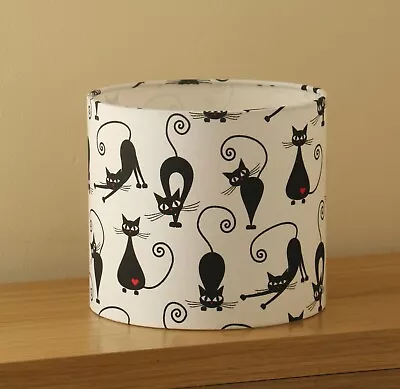 New HANDMADE Cute Black Cats On White Background Bedside Table Lampshade • £24.99
