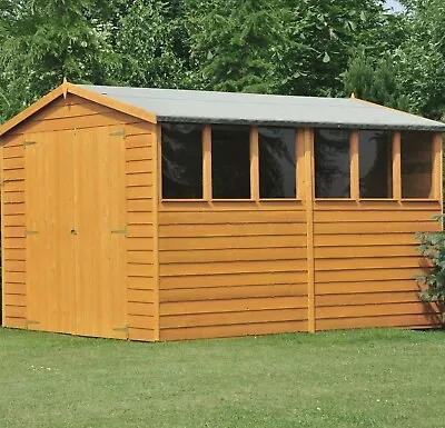 12x6 WOODEN GARDEN SHED APEX ROOF DOUBLE DOORS WOOD TOOL BIKE STORE 6ft 12ft NEW • £679.94