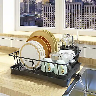 Countertop Steel Dish Drying Rack Dish Drainer With Utensil Holder & Drying Tray • $20.82