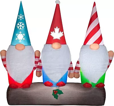 6' Gemmy Airblown Inflatable Christmas Gnomes On Log Scene Yard Decoration • $74.95