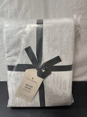 West Elm Silky Tencel & Cotton Matelasse Duvet Cover F/Q •Frost Gray• NWT • $90