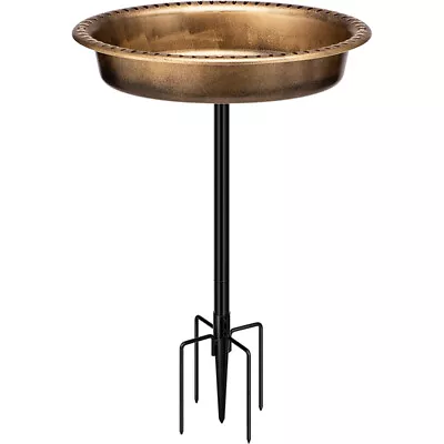 Oval Polyresin Bird Bath Bowl W/ Metal Stake 29'' Height Birdfeeder 1.3 Gallons • $19.99