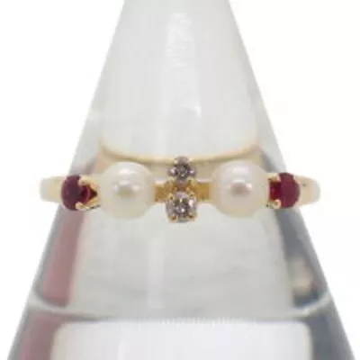 [Pre-Owned] MIKIMOTO K18 Pearl Ruby And Diamond Ring - US Size 4.5-5 - Elegant • £410.59