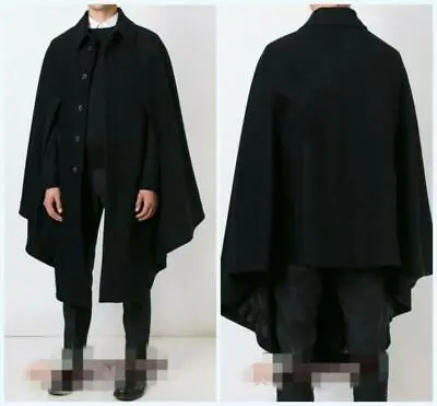 Fashion Men's Woolen Jacket Cape Cloak Shawl Outwear Coat Single Breasted  Loose • $138.02