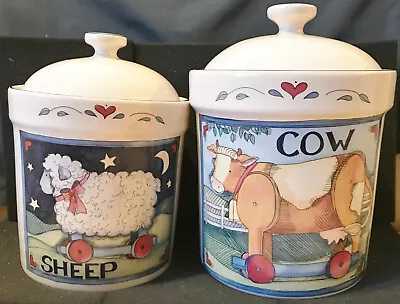 Set Of 2 Susan Winget Large Canisters (cookie Jars) - Cow And Sheep • $19.95