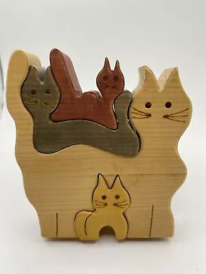 Vintage Handmade Wooden Cat Family (4) Nested/Puzzle Bilderkist Lankau Signed • $22