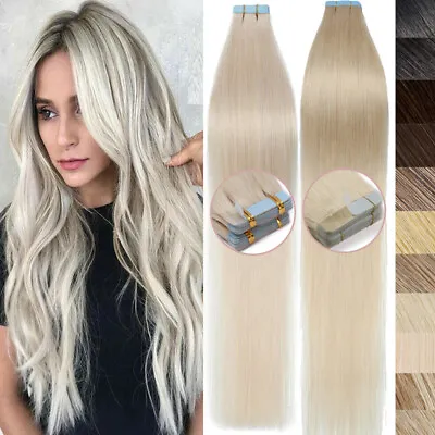 Real Remy Tape In Human Hair Extensions Strraiht Skin Weft 200G Thick Ombre Long • $16.07