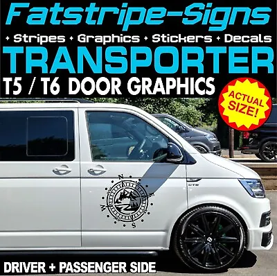 To Fit VW TRANSPORTER T5 T6 COMPASS DOOR GRAPHICS STICKERS DECALS CAMPER VAN • £24.99