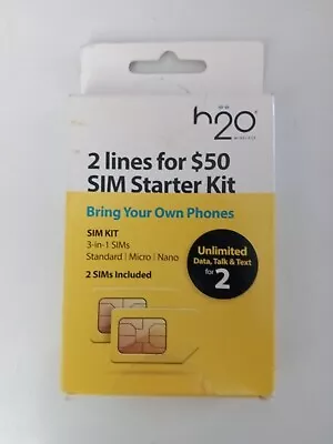 📱H20 Wireless 2 Lines For $50/Month SIM Starter Kit Unlimited Data Talk & Text • $17.80