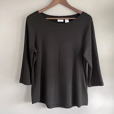 Sigrid Olsen Women's XL Black Pima Cotton Modal Blend 3/4 Sleeve T-shirt Top • $22.39