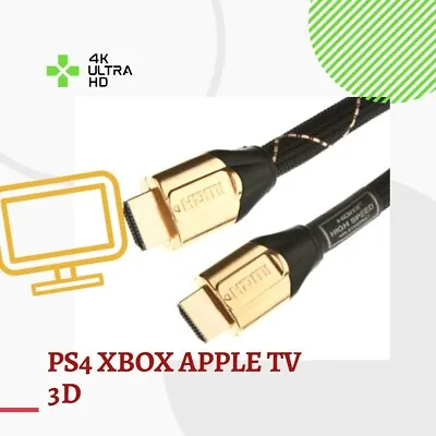 3METRE GOLD PLATTED BRAIDED HDMI CABLE 2.0  PREMIUM 4K HIGH SPEED 2160p 3D HDTV  • £3.90