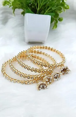 Indian Gold Plated 4PCs Latkan Bangles Ethnic Wedding Bangles Set Bridal Jewelry • $14.91