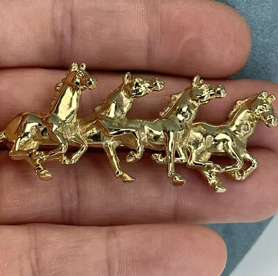 Horse Brooch Galloping Four Gold Tone Racing Stallion Animal • £14
