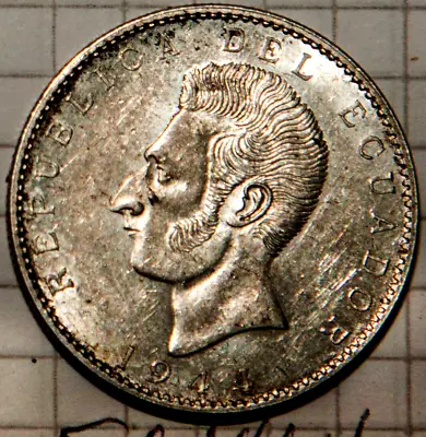 1944 ECUADOR SILVER 2 SUCRE AU UNCIRCULATED CROWN Sz Plata Mexico Mint EC44h • $31.11