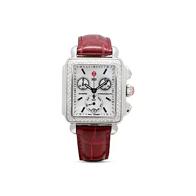 Michele Deco Steel White MOP Dial Red Alligator Est. Retail: $1775 (Preowned) • $725