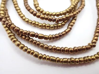 2 Strands Mix Copper Brass Metal Tone Seed Glass Beads African Trade Collection • $10.95