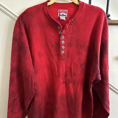 Marlboro Shirt Mens Large Henley Long Sleeve Red Thick Knit Ribbed Vintage Large • $10