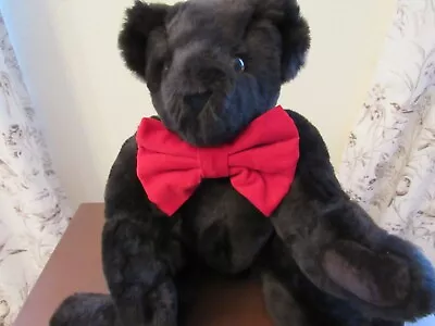 Vermont Teddy Bear Plush Black With Red Bow 16  Fully Jointed Arms Legs Head USA • $26.95