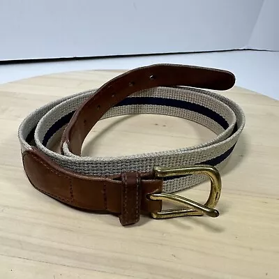 COACH VTG Leather Backed Woven Fabric Ribbon Men’s Surcingle Belt Brass Sz 38 • $12.73