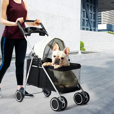 $78.50 • Buy Pet Stroller Dog Cat Carrier Travel Pushchair Foldable Pram 4 Wheels Large