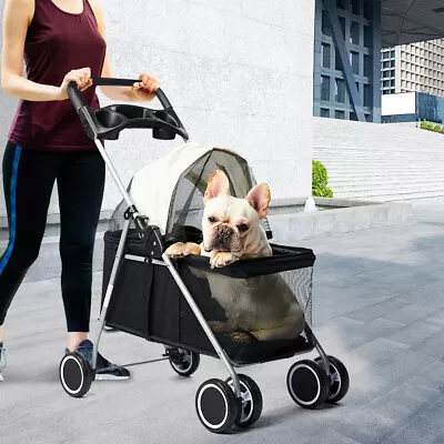 $78.99 • Buy Pet Stroller Pet Carrier Travel Pushchair Foldable Pram 4 Wheels Large Dog Cat