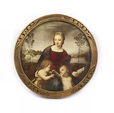 Vintage Madonna Italian Renaissance Print In Ornate Round Picture Frame • $42.50