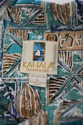 Kahala Hawaiian Shirt Mens Large Short Sleeve Button Up Shirt Cacao Beans • $18.77